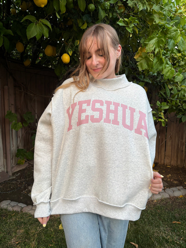 Ash Grey Oversized 'YESHUA & YHWH' Reversible Mockneck
