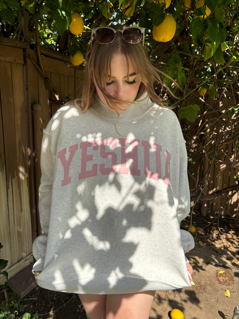 Ash Grey Oversized 'YESHUA & YHWH' Reversible Mockneck