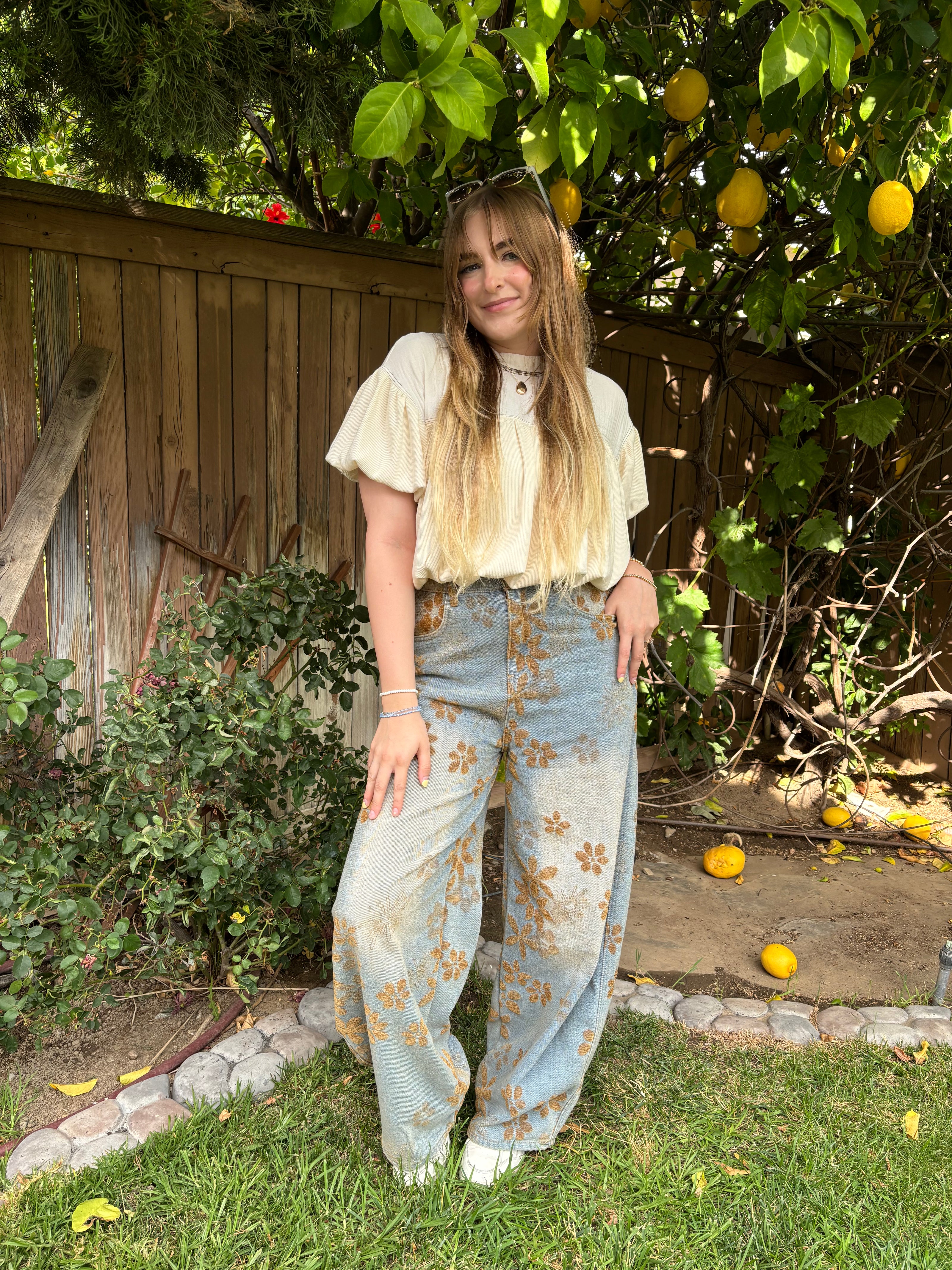Vintage Boho Bloom Wide-Leg Jeans