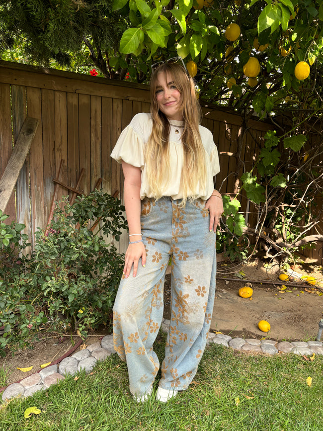 Vintage Boho Bloom Wide-Leg Jeans