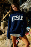 Midnight Navy 'JESUS' Embroidered Mock Neck