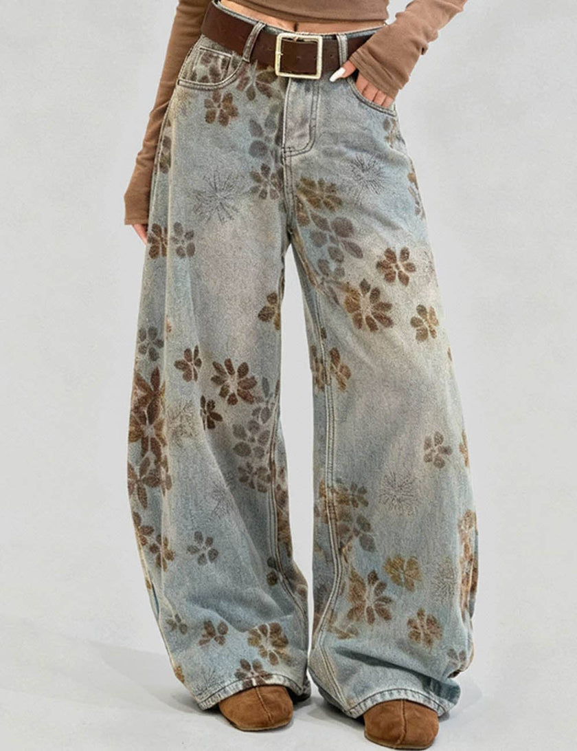 Vintage Boho Bloom Wide-Leg Jeans